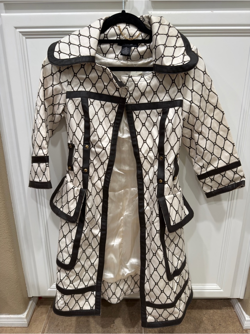 Arden B Cream and Black Patterned Pea Coat